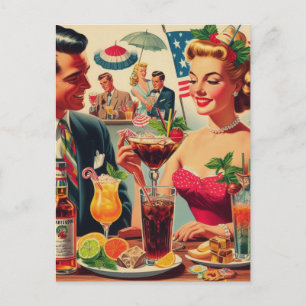 Illustration der Vintagen Couple Drinks der 50er J Postkarte