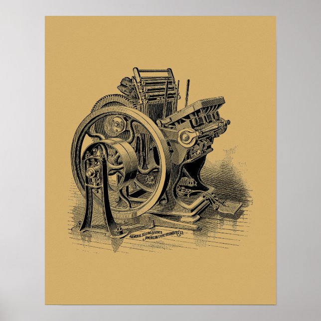 Illustration der Vintagen Druckpresse Poster (Vorne)