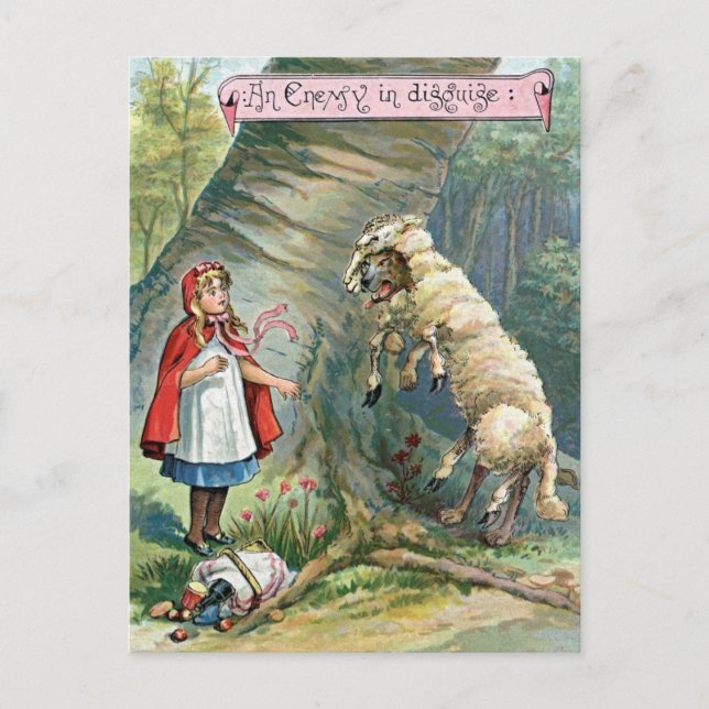 Illustration der Vintagen kleinen Rotkäppchen Postkarte (Vorderseite)