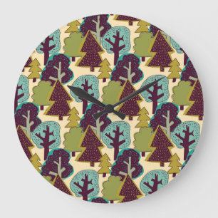 Illustration der Waldfarbdoodle-Bäume Große Wanduhr