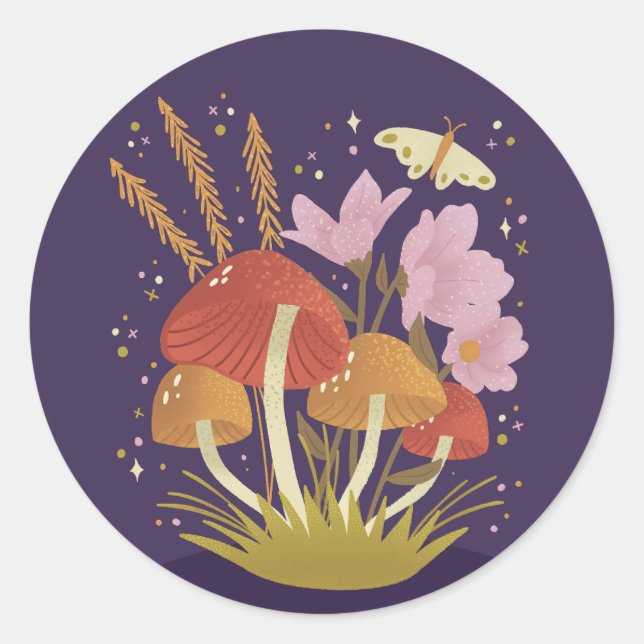 Illustration der Waldlandsmushroom-Flora Runder Aufkleber (Vorderseite)