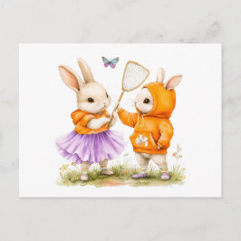 Illustration der Wasserfarbe von zwei Bunnies, die Postkarte