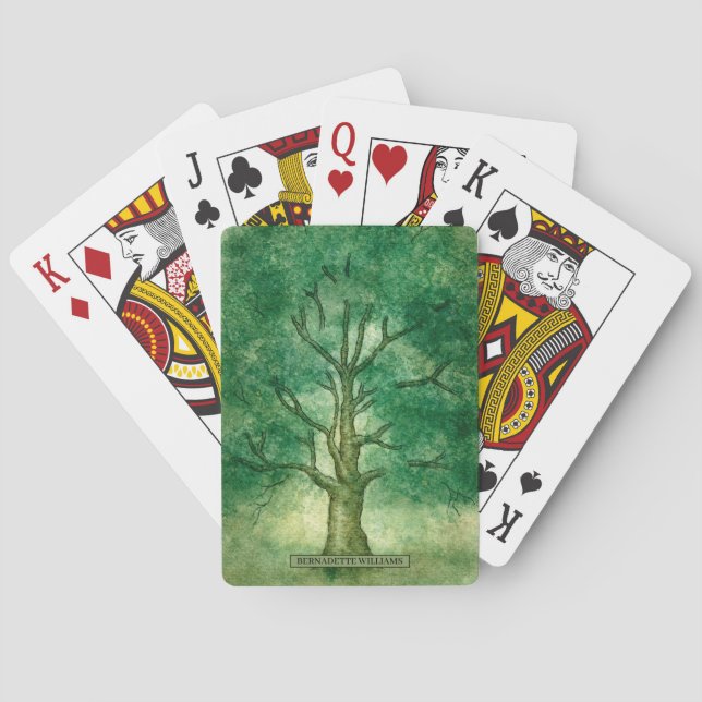 Illustration der Wasserfarben-Eiche-Bäume Kartensp Spielkarten (Rückseite)