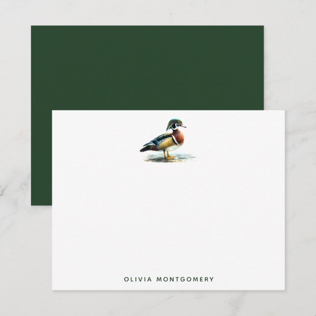 Illustration der Wasserfarben-Holzente Mitteilungskarte (Vorne/Hinten)