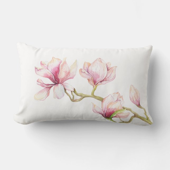 Illustration der Wasserfarben Pink Magnolia Lendenkissen (Vorderseite)
