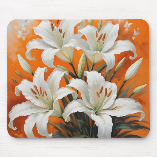 Illustration der weißen Lilien Mousepad (Vorne)