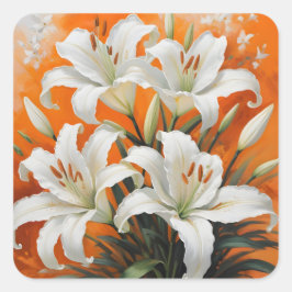 Illustration der weißen Lilien Quadratischer Aufkleber