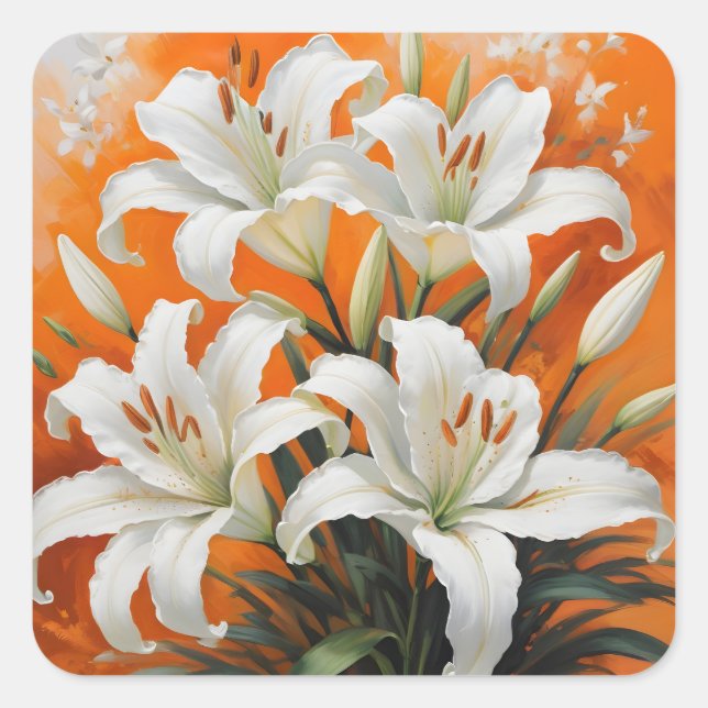 Illustration der weißen Lilien Quadratischer Aufkleber (Vorderseite)