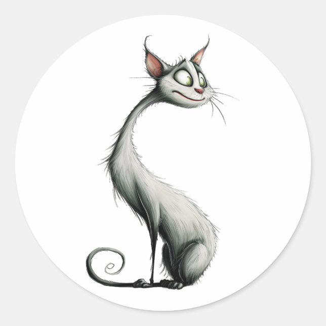 Illustration der weißen Longneckenkatze Runder Aufkleber (Vorderseite)
