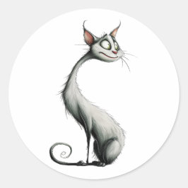 Illustration der weißen Longneckenkatze Runder Aufkleber