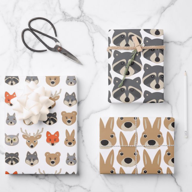 Illustration der wild lebenden Waldtiere Geschenkpapier Set (Vorderseite)