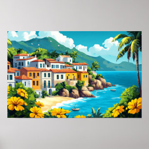 Illustration der Wohnhäuser Wasserfarbe Zeichnend Poster