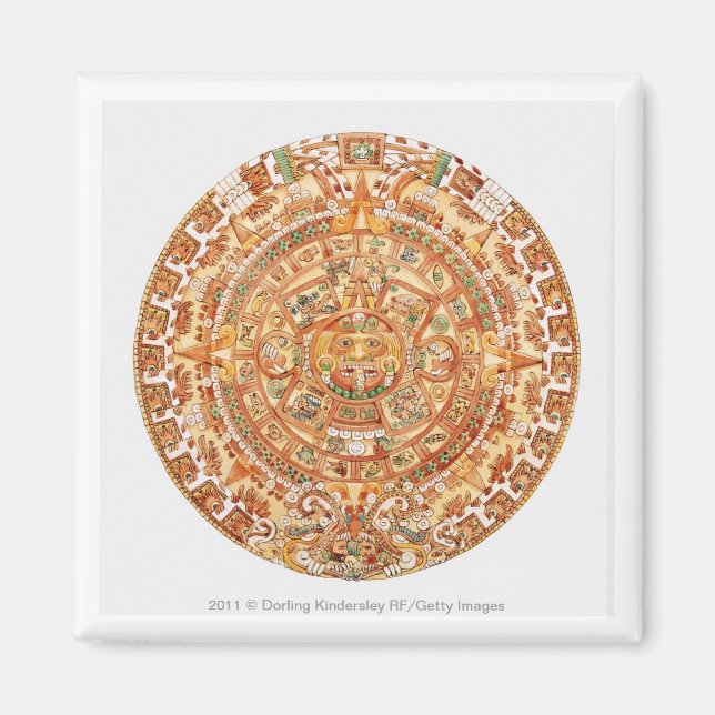 Illustration des Aztekischen Sonnensteins Magnet (Vorne)
