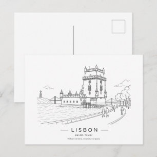 Illustration des Belém-Turms am Wasser in Lissabon Postkarte