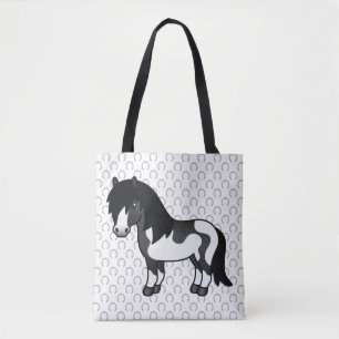 Illustration des Black Pinto Shetland Pony Cartoon Tasche