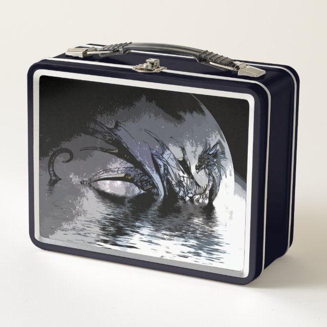 Illustration des Blauen Drachen und des Mondes Metall Brotdose (Vorderseite)