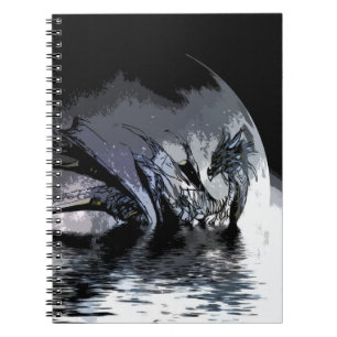 Illustration des Blauen Drachen und des Mondes Notizblock