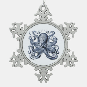 Illustration des blauen Kraken von Ernst Haeckel Schneeflocken Zinn-Ornament