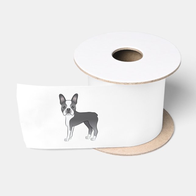 Illustration des blauen und weißen Boston Terrier  Satinband (Spule)