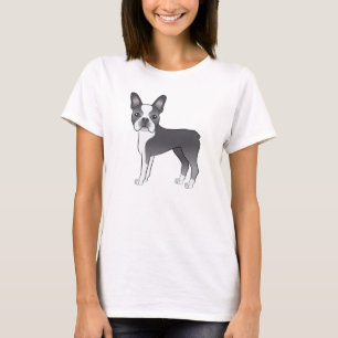 Illustration des blauen und weißen Boston Terrier T-Shirt