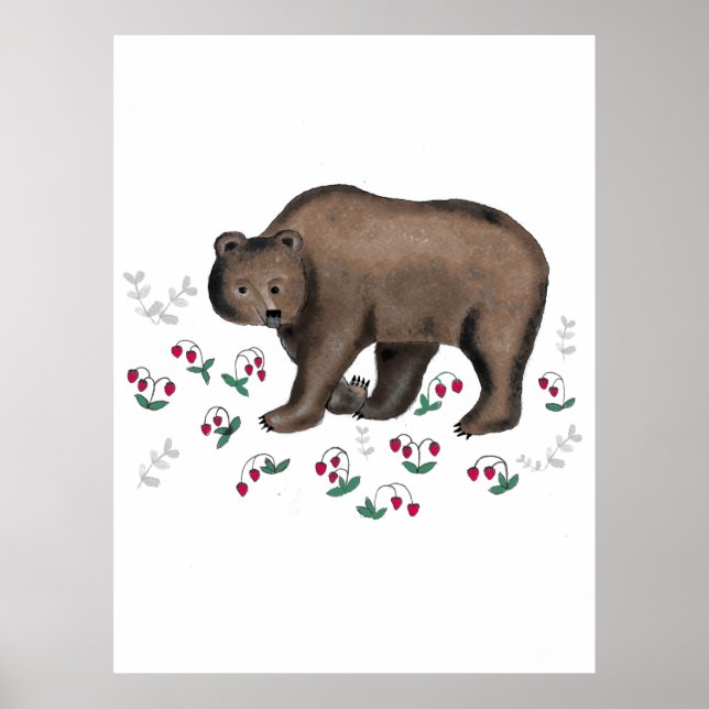 Illustration des Braunbären und der Waldbeeren Poster (Vorne)