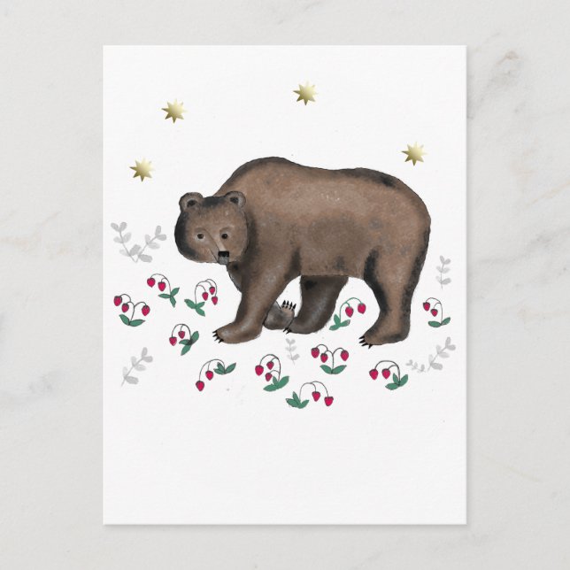 Illustration des Braunbären und der Waldbeeren Postkarte (Vorderseite)
