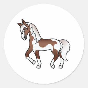 Illustration des braunen Pinto Trotting Cartoon Runder Aufkleber