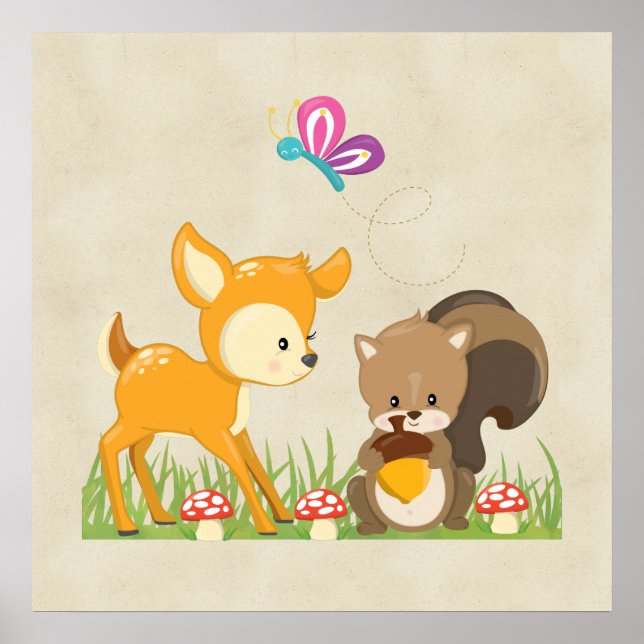 Illustration des Cartoon der niedlichen Waldbewohn Poster (Vorne)