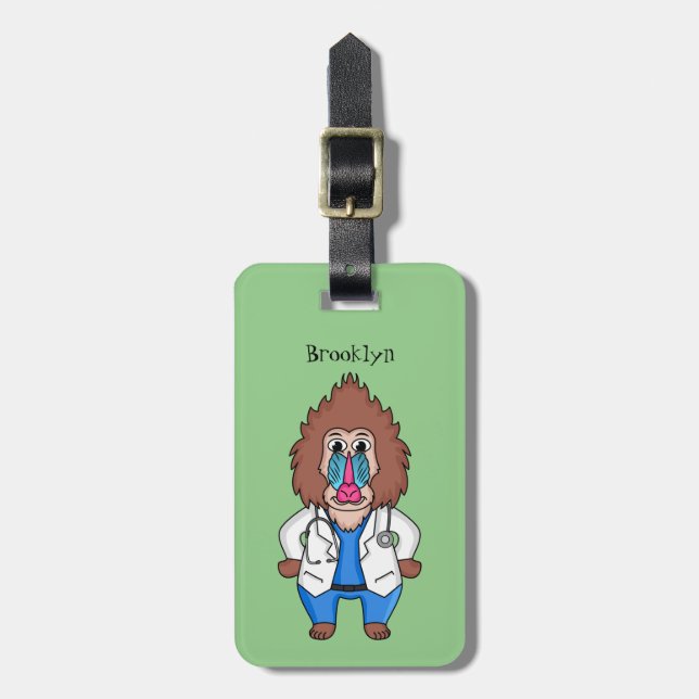 Illustration des Cartoon eines Funny mandrill Gepäckanhänger (Vorderseite vertikal)