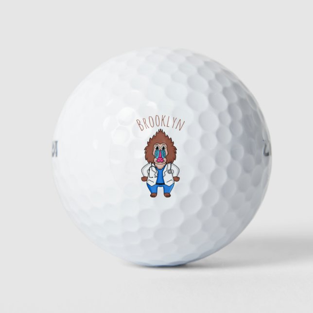 Illustration des Cartoon eines Funny mandrill Golfball (Vorderseite)