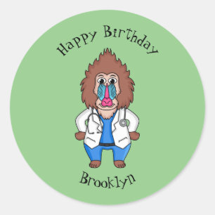 Illustration des Cartoon eines Funny mandrill Runder Aufkleber