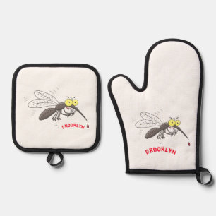 Illustration des Cartoon von Moskitos Ofenhandschuh & Topflappen-Set