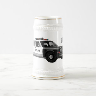 Illustration des Cartoon von Polizeiwagen Bierglas