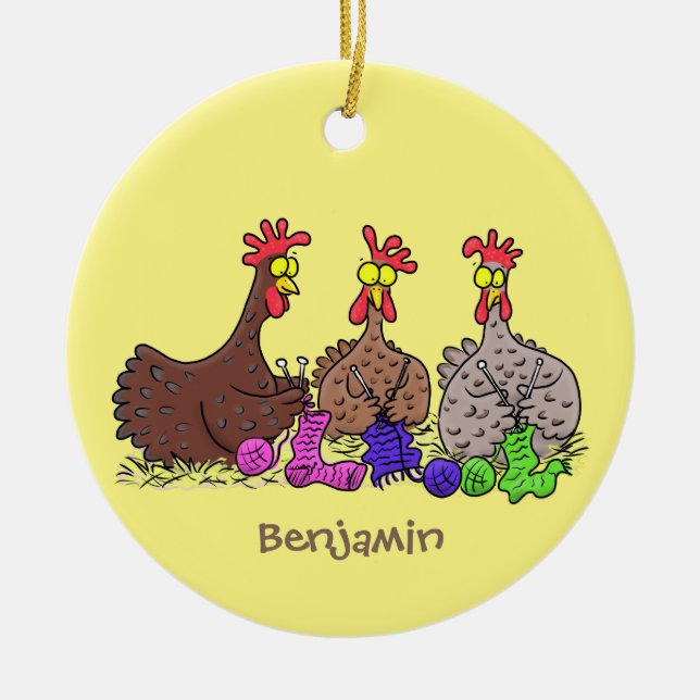 Illustration des Cartoon von Strickhühnern Keramik Ornament (Vorne)