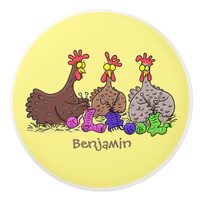 Illustration des Cartoon von Strickhühnern Keramikknauf (Vorderseite)