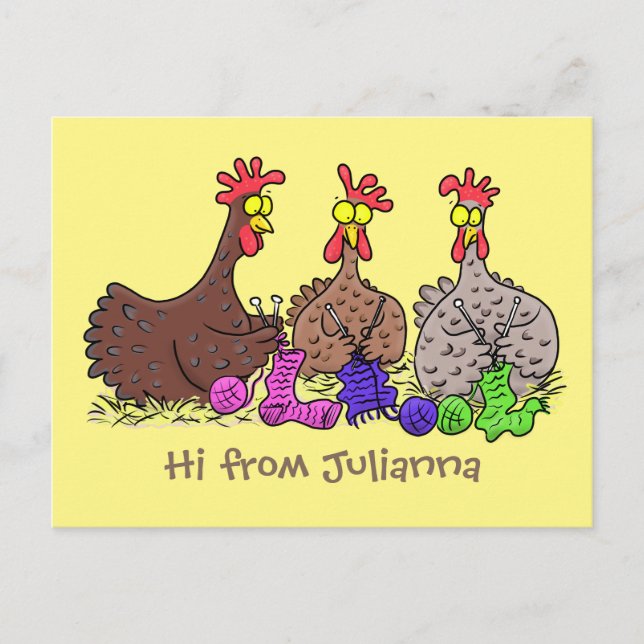 Illustration des Cartoon von Strickhühnern Postkarte (Vorderseite)