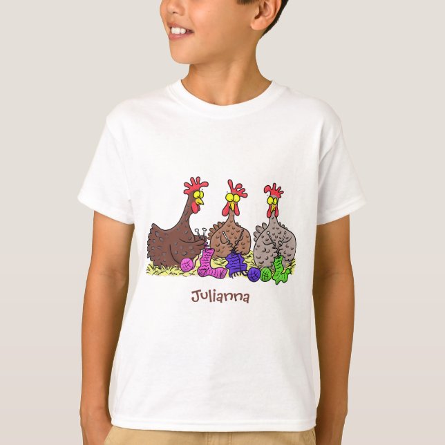 Illustration des Cartoon von Strickhühnern T-Shirt (Vorderseite)
