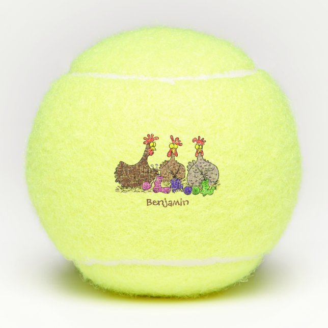 Illustration des Cartoon von Strickhühnern Tennisbälle (Vorderseite)
