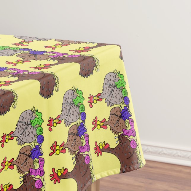 Illustration des Cartoon von Strickhühnern Tischdecke (Beispiel)