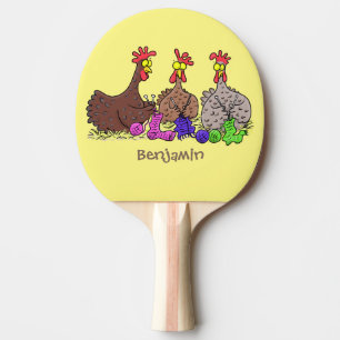 Illustration des Cartoon von Strickhühnern Tischtennis Schläger