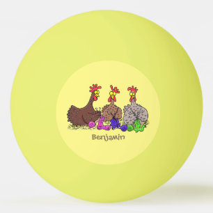 Illustration des Cartoon von Strickhühnern Tischtennisball
