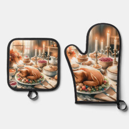 Illustration des Erntedanks Wasserfarbe Ofenhandschuh & Topflappen-Set