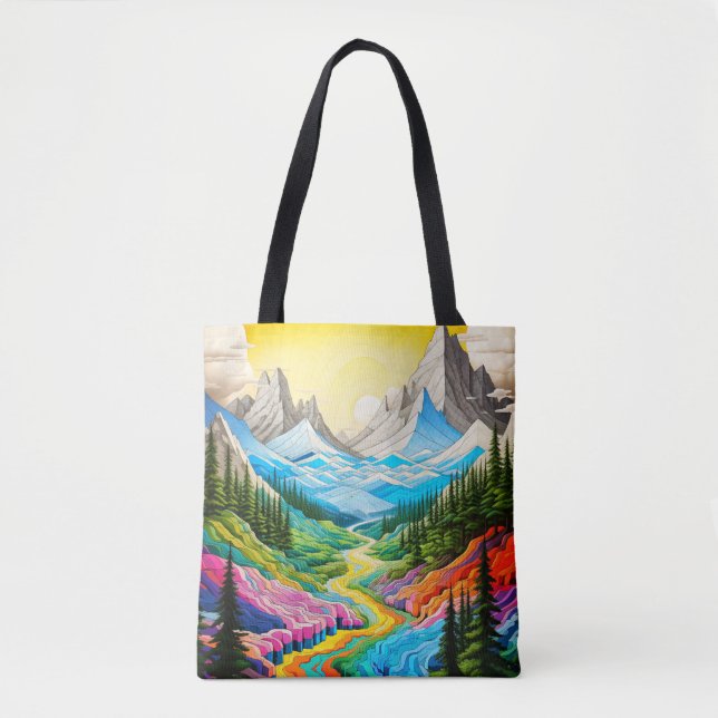 Illustration des farbenfrohen Flusstals Tasche (Vorderseite)