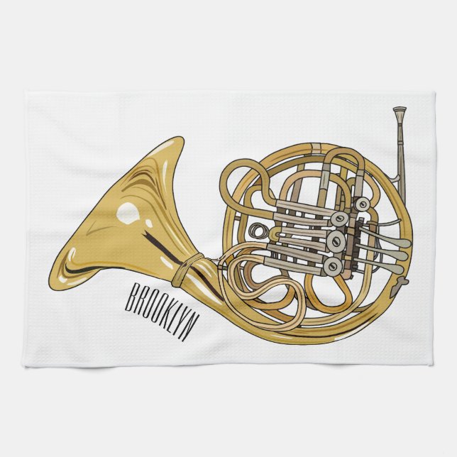Illustration des französischen Horns von Cartoon Geschirrtuch (Horizontal)