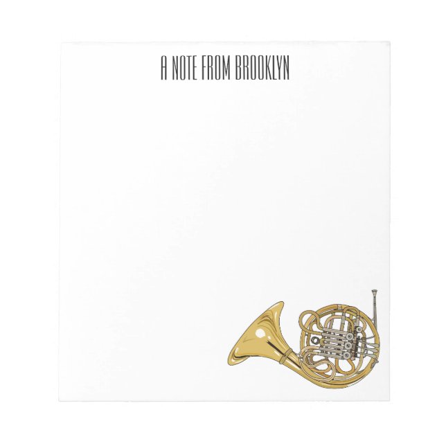 Illustration des französischen Horns von Cartoon Notizblock (Vorderseite)
