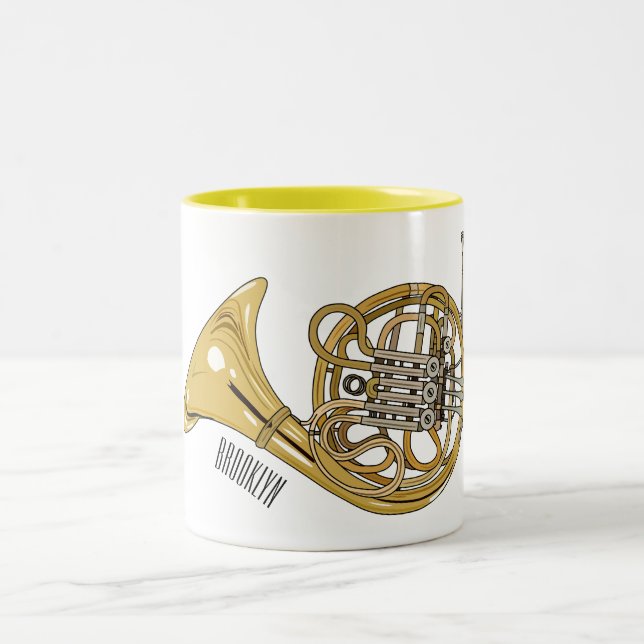 Illustration des französischen Horns von Cartoon Zweifarbige Tasse (Mittel)