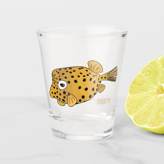 Illustration des Gelben Boxfischs-Cartoon Schnapsglas (Vorderseite)