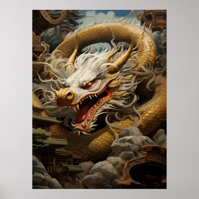 Illustration des Gelben und Weißen Östlichen Drach Poster (Vorne)