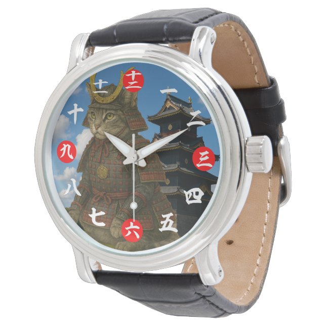 Illustration des gepanzerten Katzenkriegers Armbanduhr (Schrägansicht)