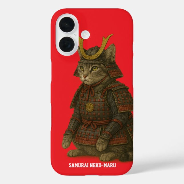 Illustration des gepanzerten Katzenkriegers iPhone 16 Hülle (Rückseite)